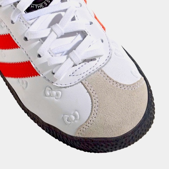 adidas White Sneakers with Red Stripes and Black Heel
